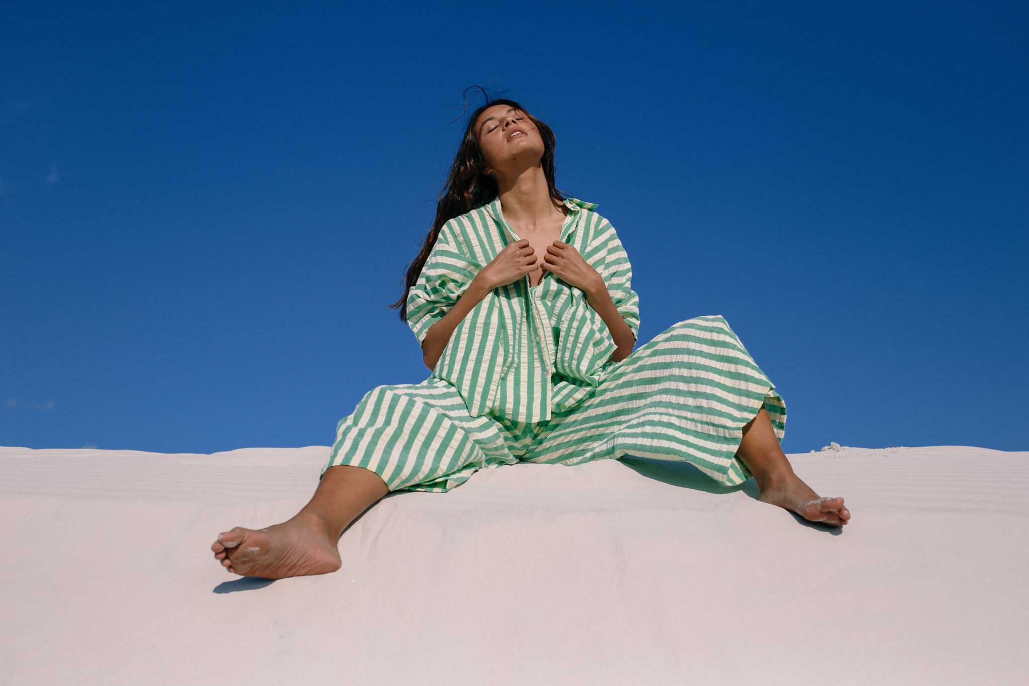 Ava Shirt - Seafoam Cotton Stripe - Mount Longboards