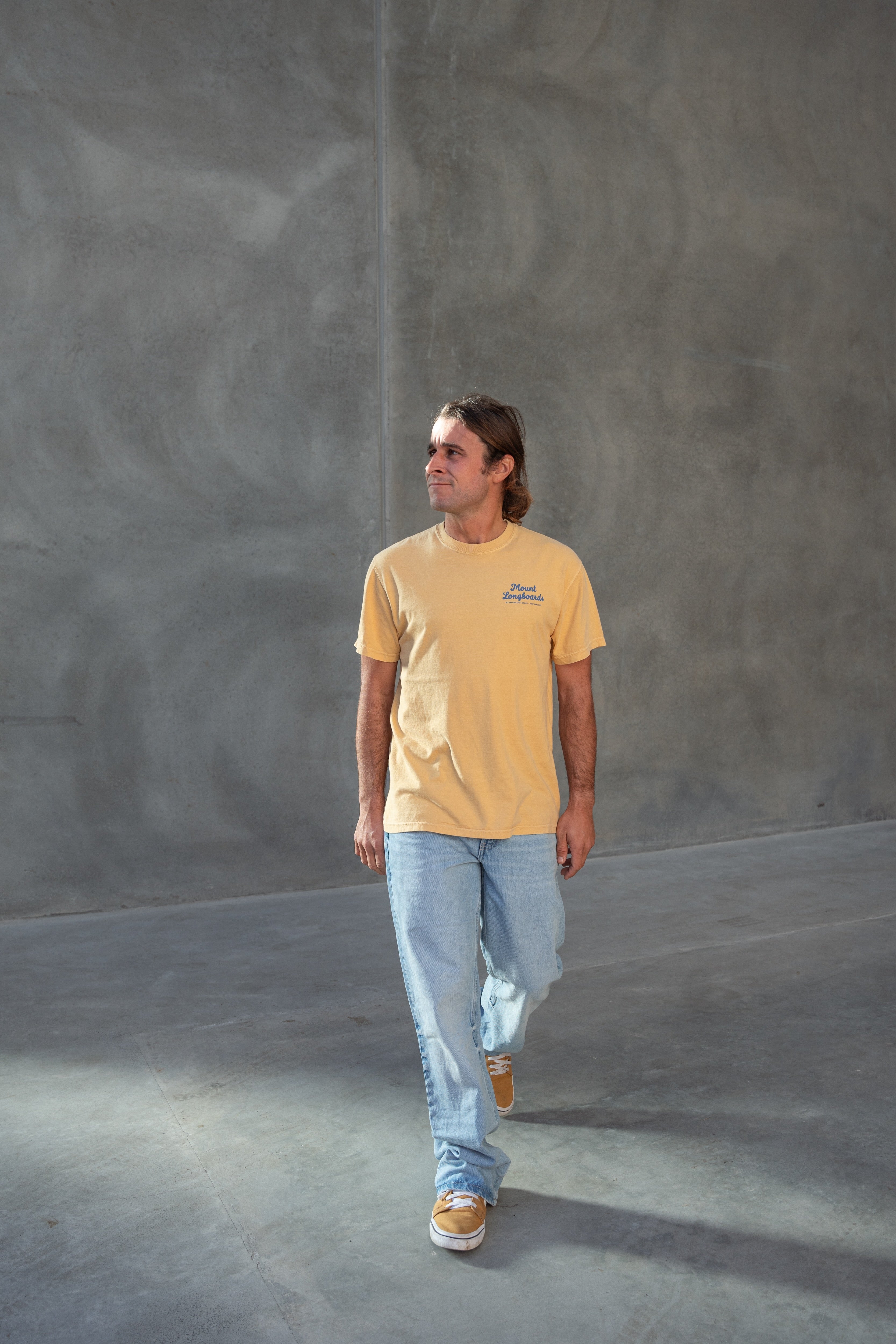 Longboards Store Tee - Mustard - Mount Longboards