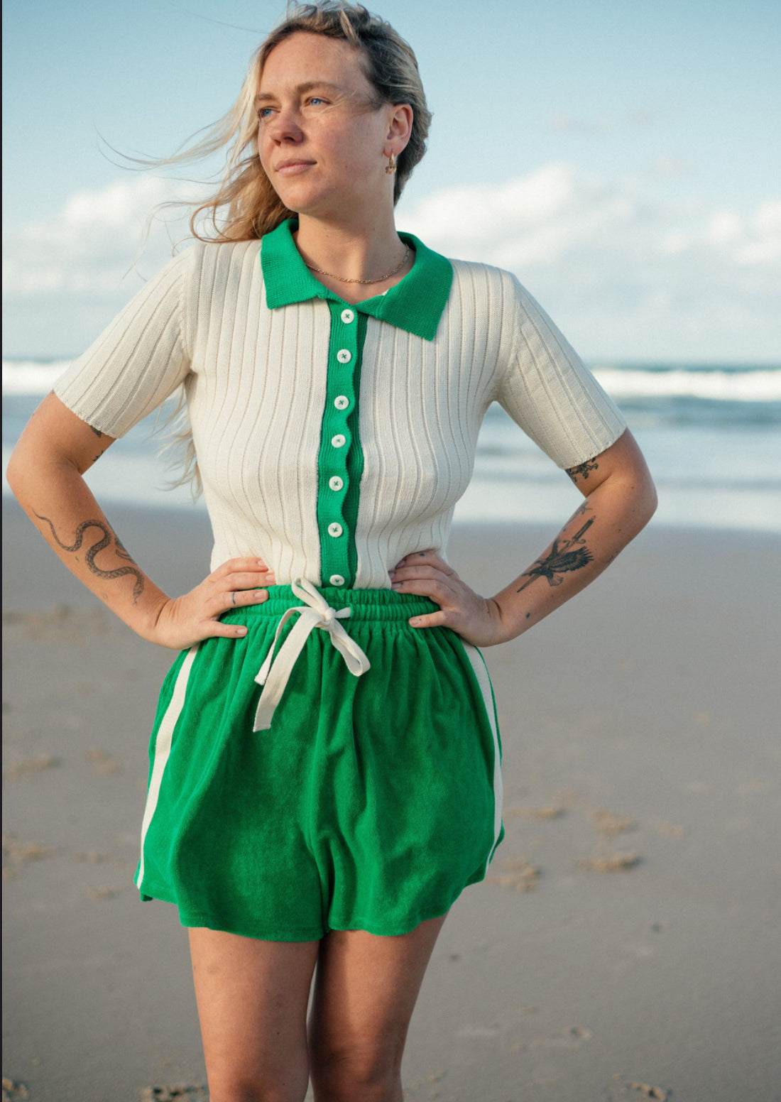 Terry Towelling Short - Apple Green - Mount Longboards