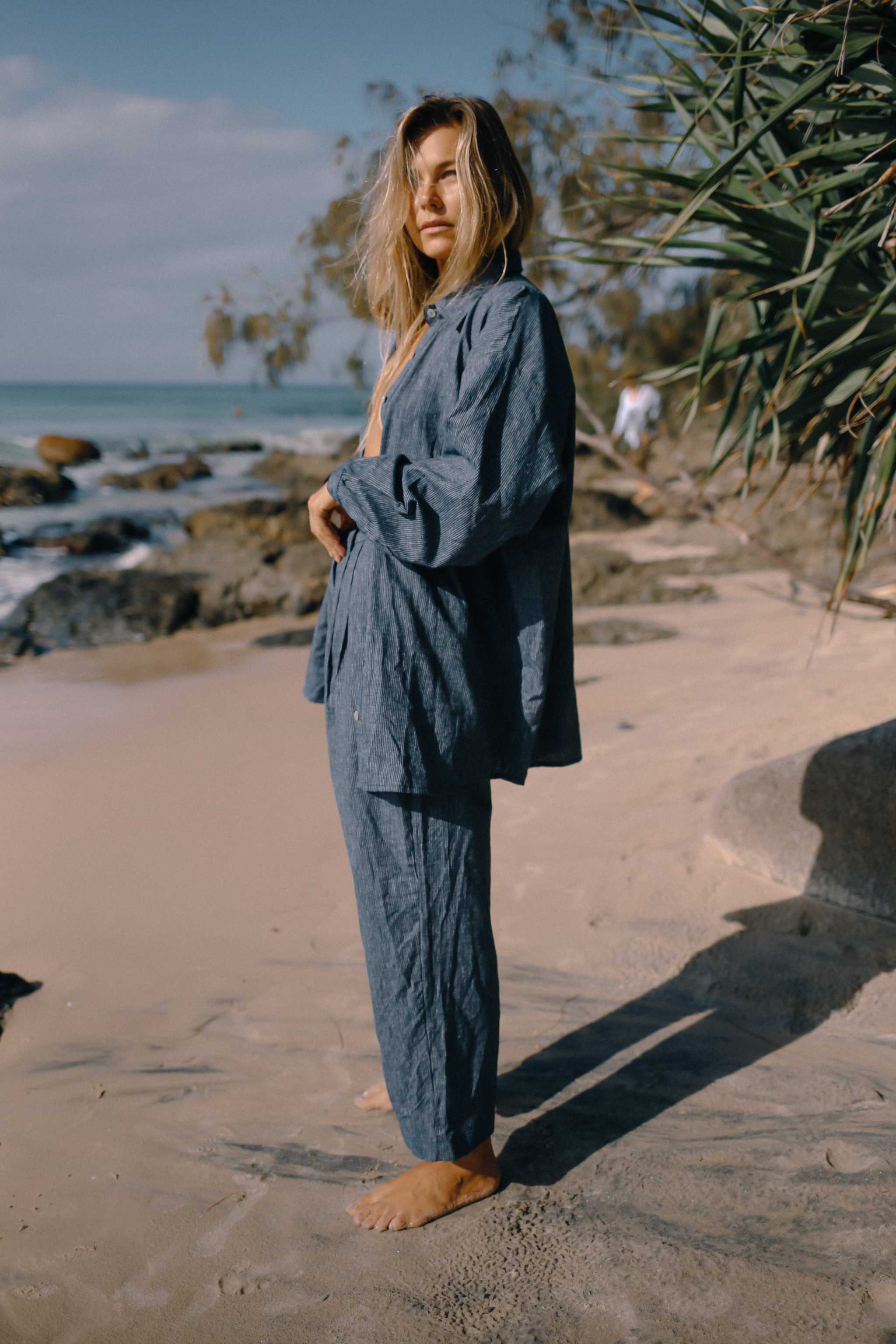 Yumi Shirt Navy Pinstripe - The Bare Road - Mount Longboards