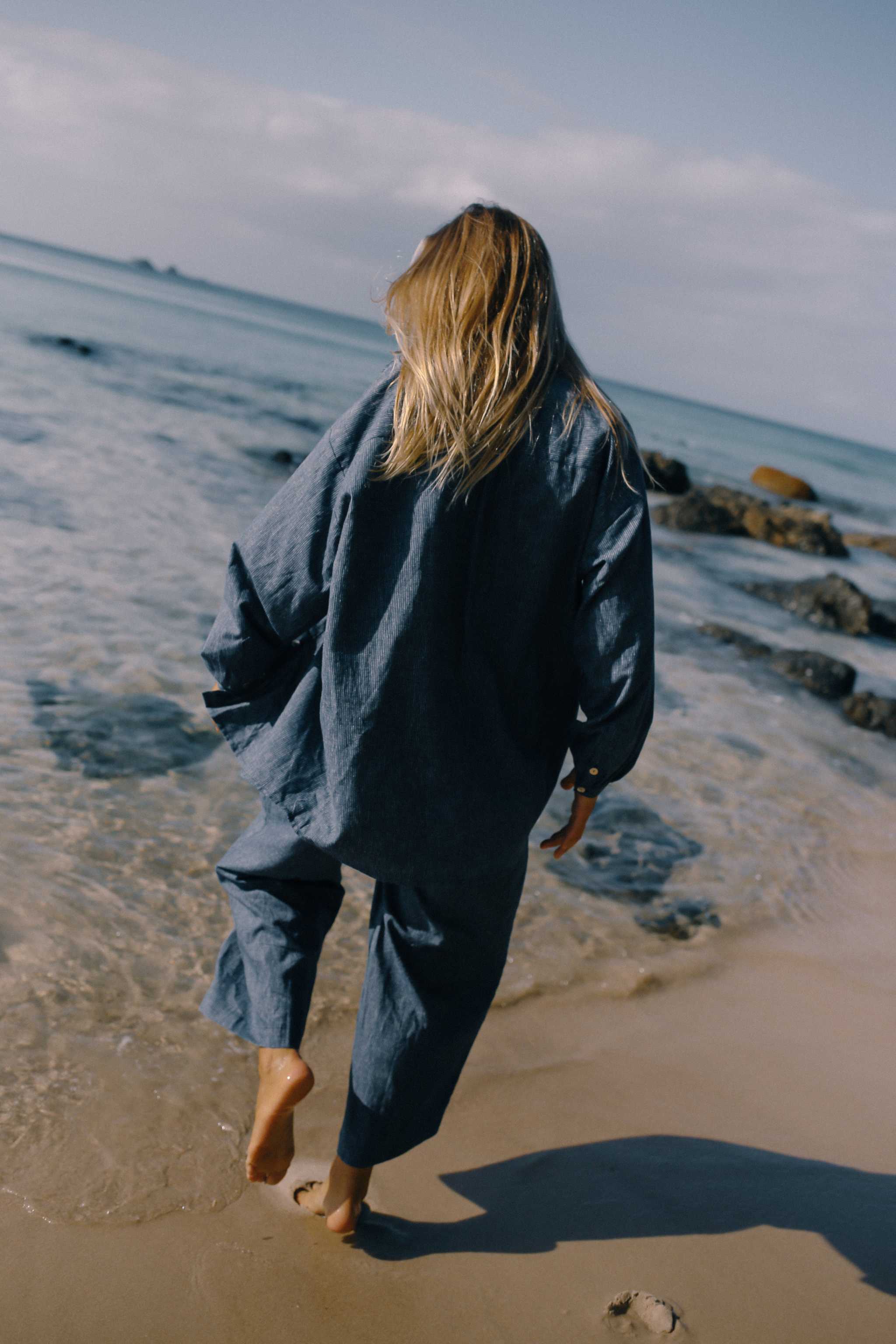 Yumi Shirt Navy Pinstripe - The Bare Road - Mount Longboards