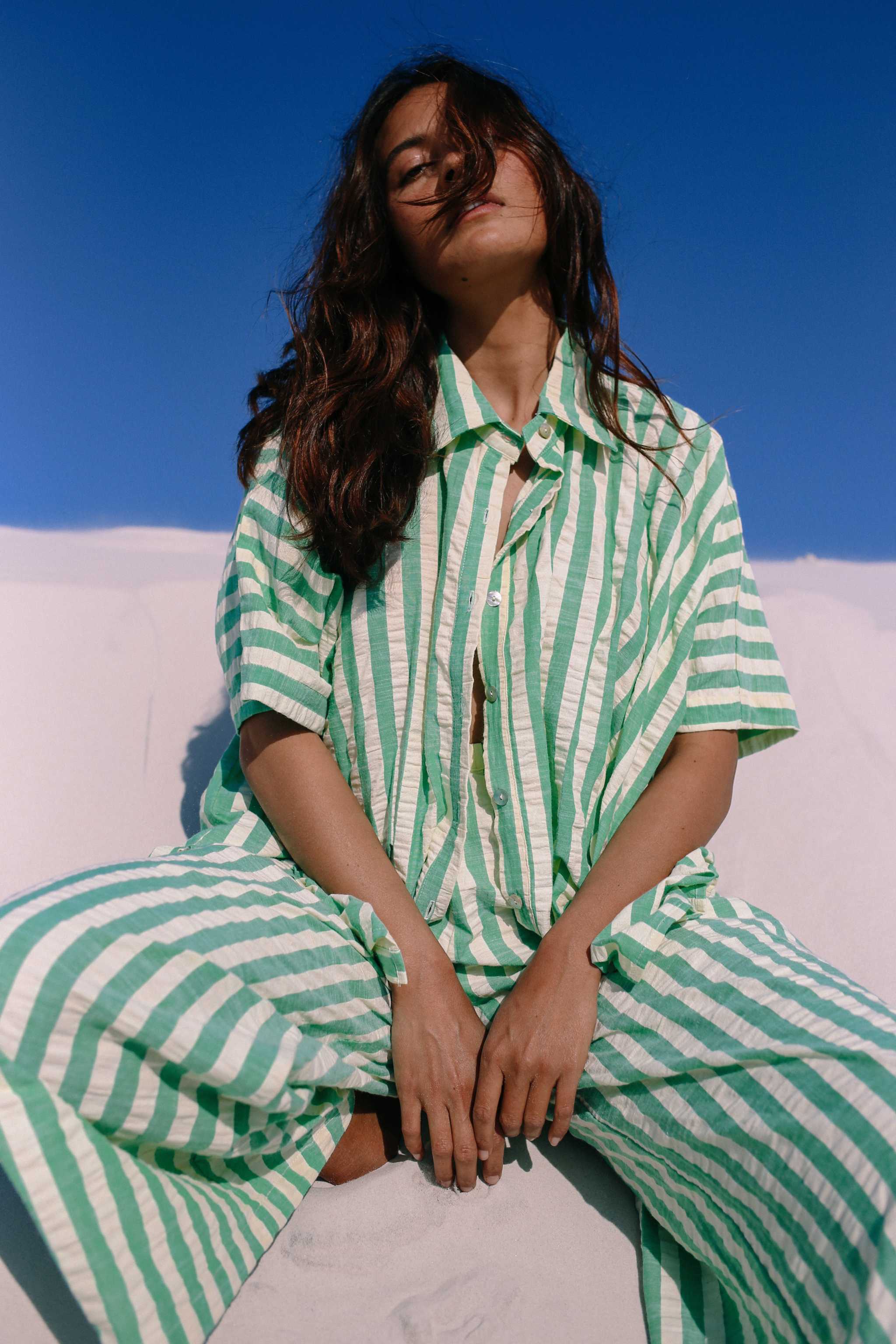 Ava Shirt - Seafoam Cotton Stripe - Mount Longboards