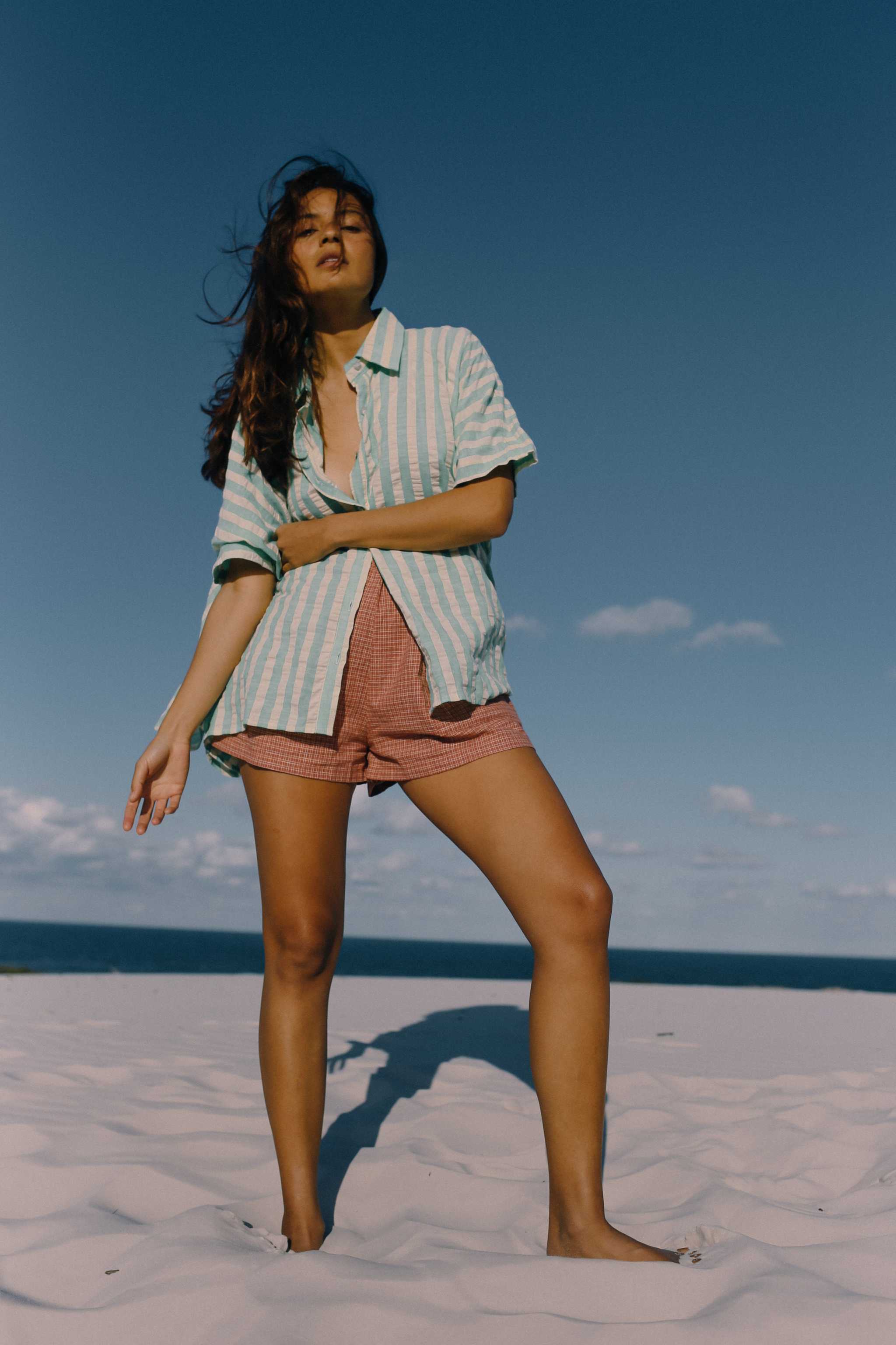 Ava Shirt - Seafoam Cotton Stripe - Mount Longboards