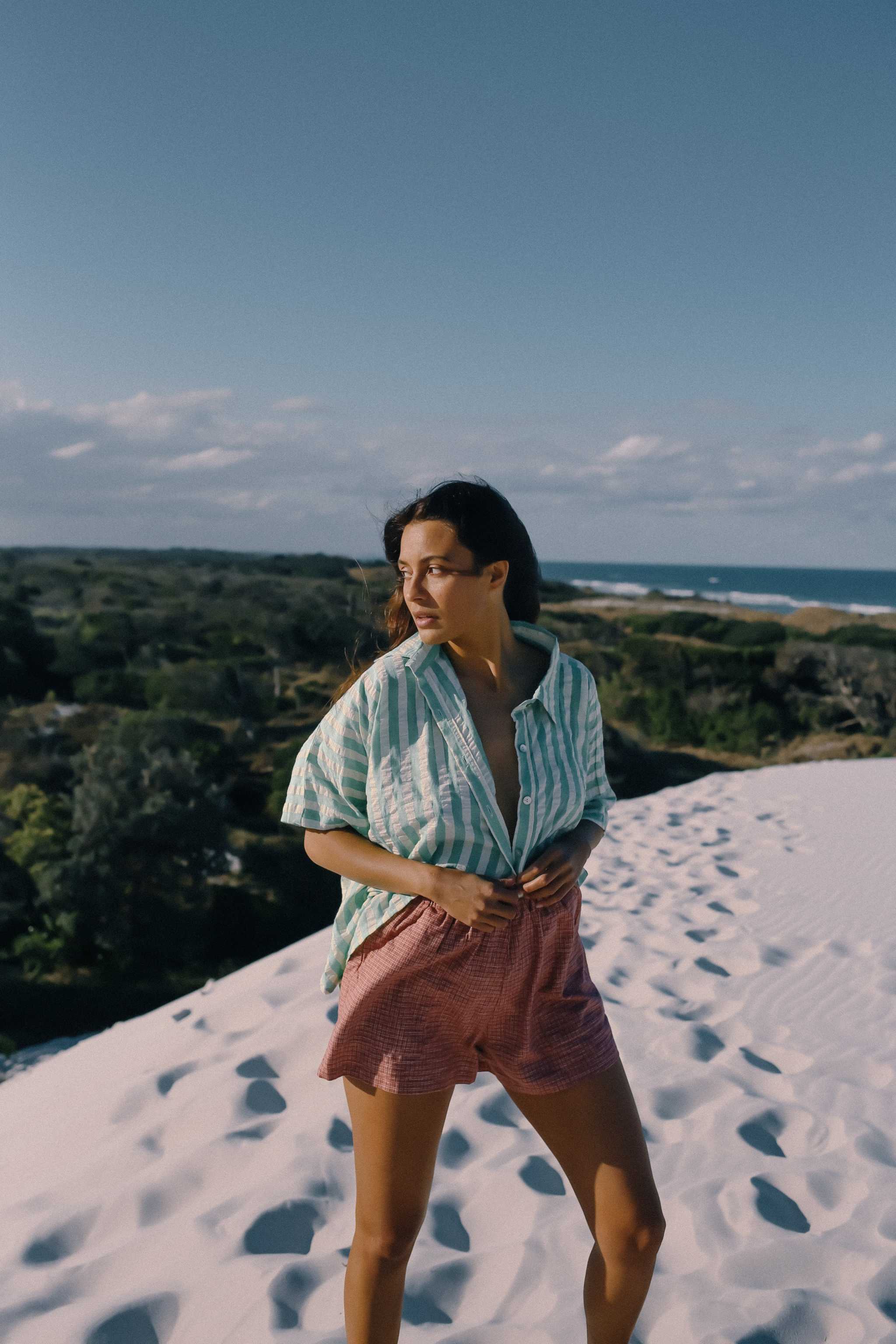 Ava Shirt - Seafoam Cotton Stripe - Mount Longboards