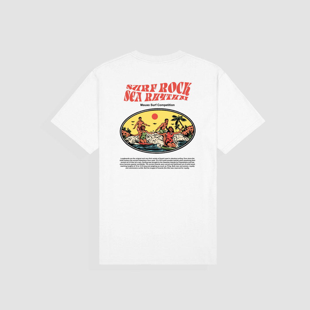 Surf Rock Vintage Tee - White - Mount Longboards