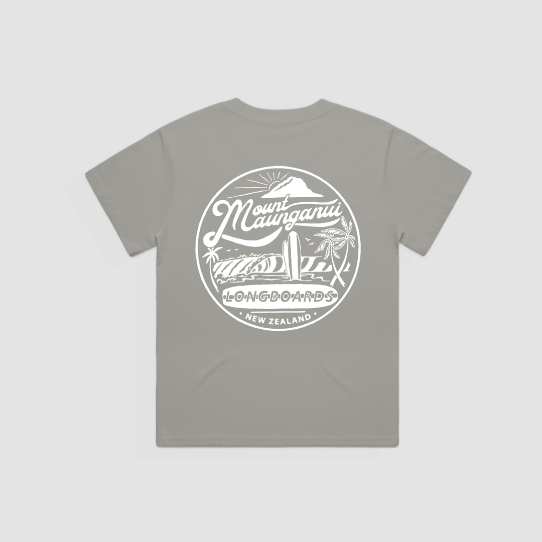 Mount Retro Dove Grey surf shirt for women with beach design.