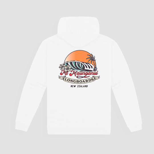 Mt Maunganui Surf Hoodie - White - Mount Longboards