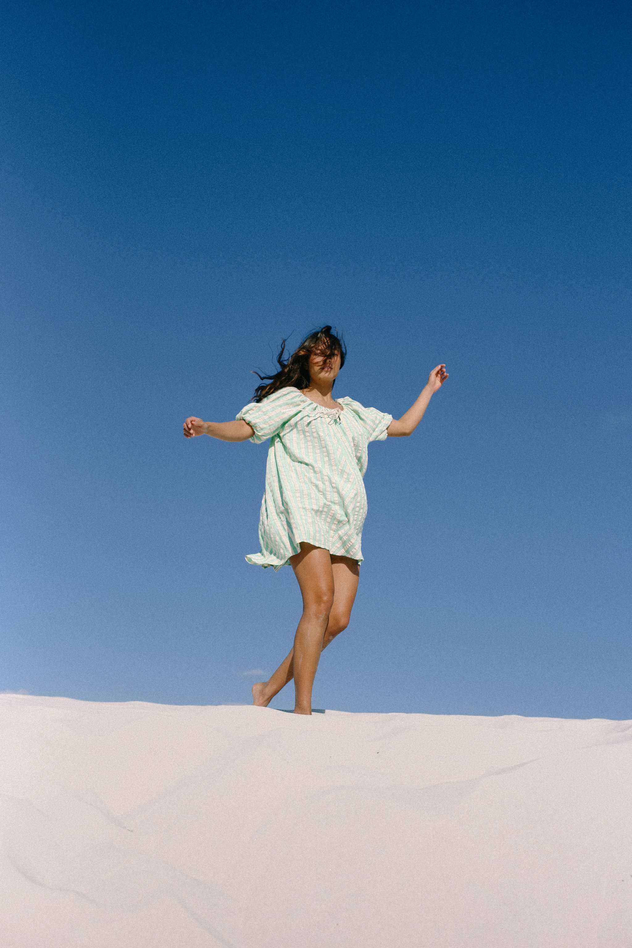 Chloe Summer Dress - Seafoam Cotton Stripe - Mount Longboards
