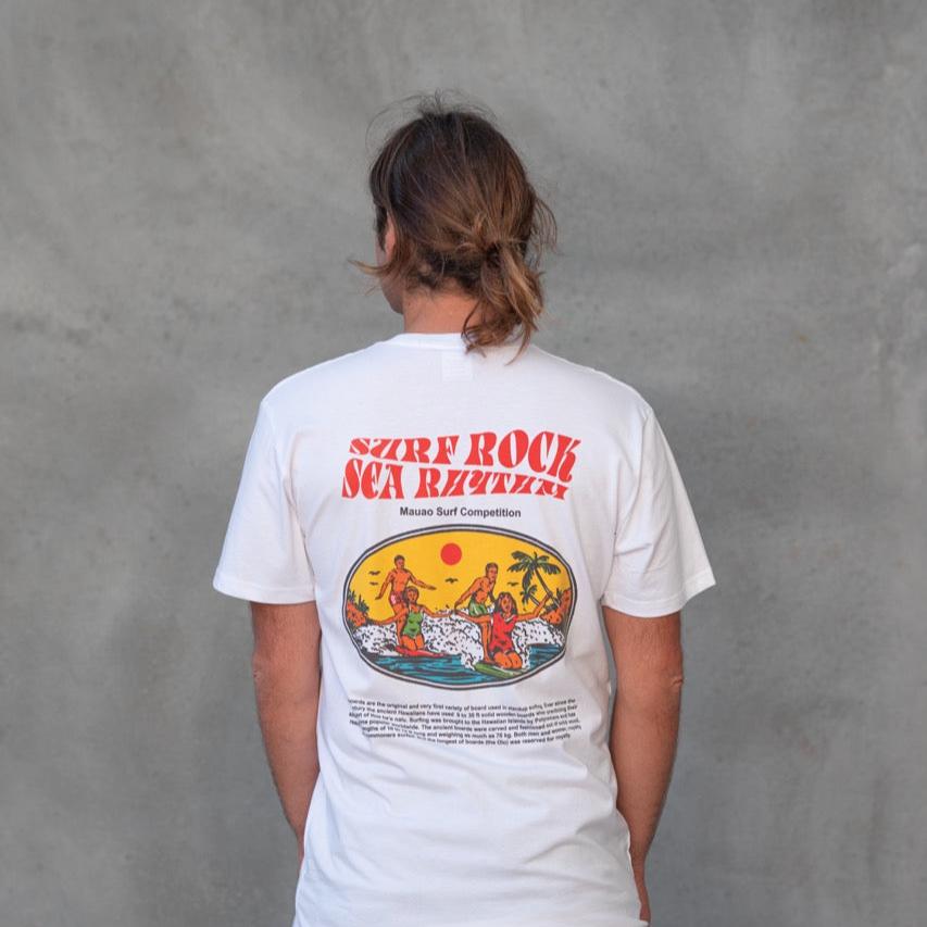 Surf Rock Vintage Tee - White - Mount Longboards