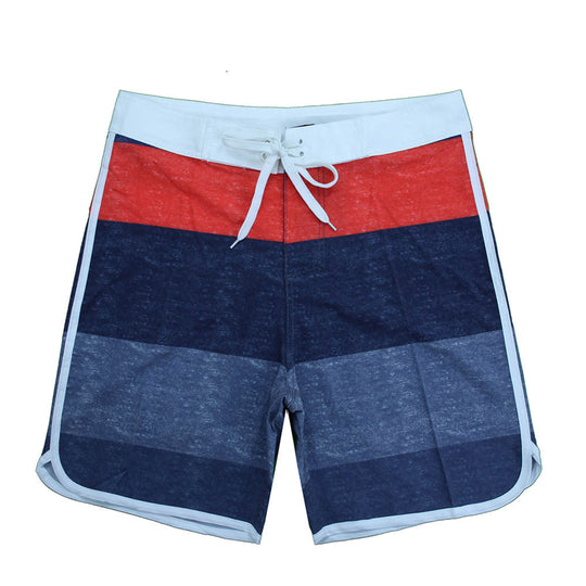 Retro board shorts in red with vintage design and waterproof MLB logo, featuring bold hues and 5-way stretch for comfort.