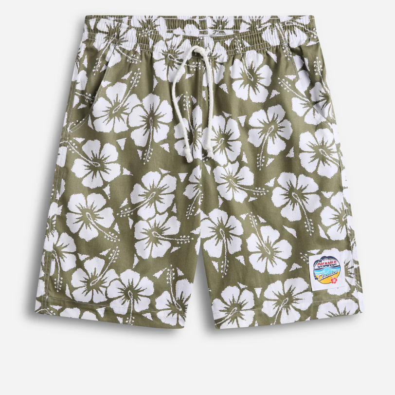 Classic Hibiscus Shorts - Olive - Mount Longboards