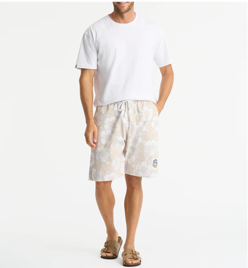 Classic Hibiscus Shorts - Stone - Mount Longboards