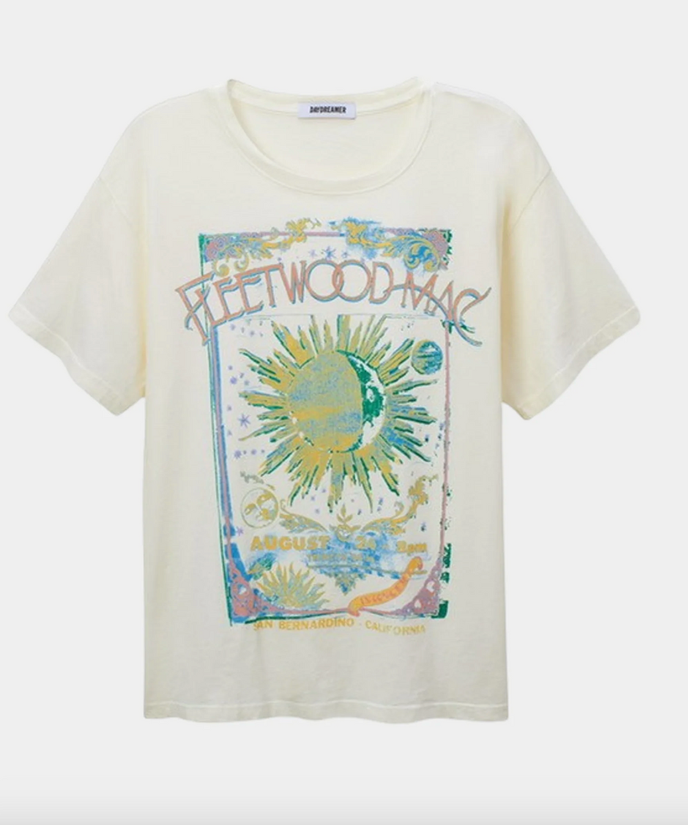 Fleetwood Boyfriend Tee in stone vintage with Fleetwood Mac concert poster design.