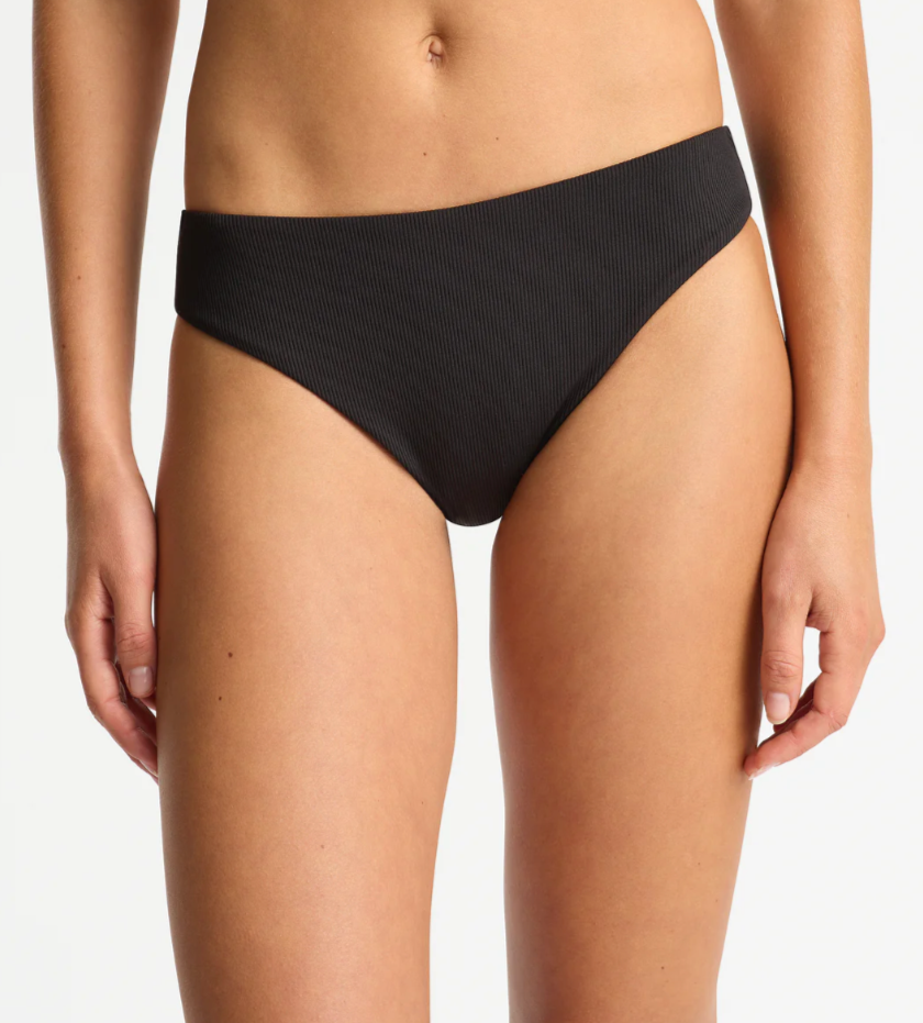Ribbed Bikini Swim Bottom - Black - Mount Longboards