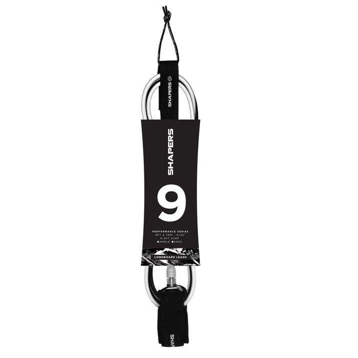 9FT SHAPERS Knee Longboard Leash for 0-4ft Surf with Durable Polyurethane Cord and Flex-Mould Technology.